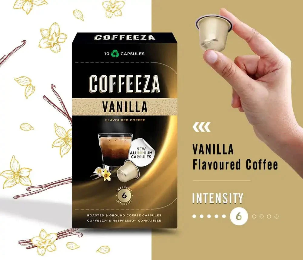 Coffeeza Vanilla 100% Arabica Flavoured Aluminium Coffee Capsules - Image 2