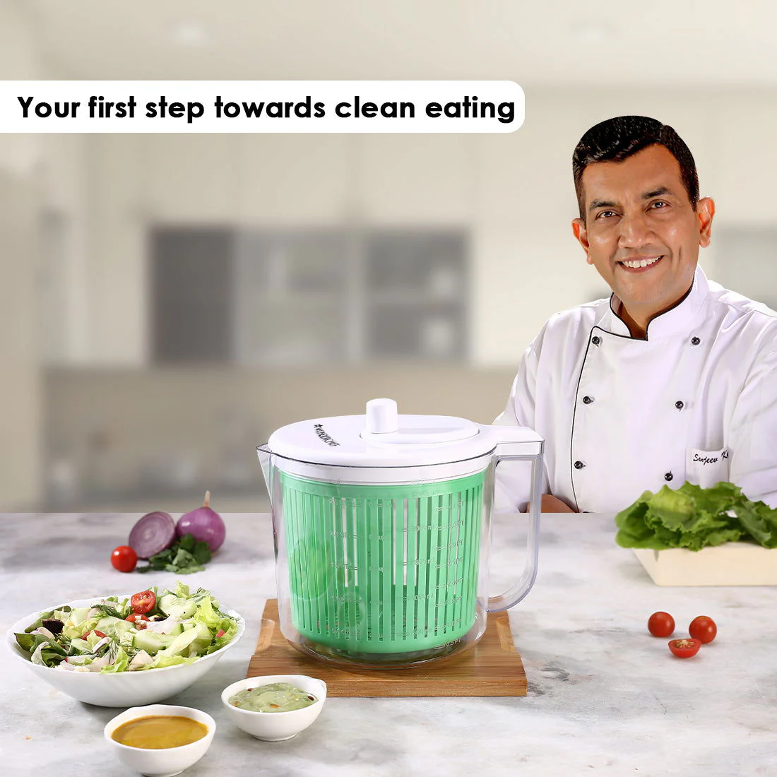 Vegetable Cleaner and Salad Spinner, Removes Excess Water and Pesticides, Cleans Vegetables Thoroughly, Use for Mixing Salad with Dressing, Food-grade Plastic, Transparent Body - Image 2