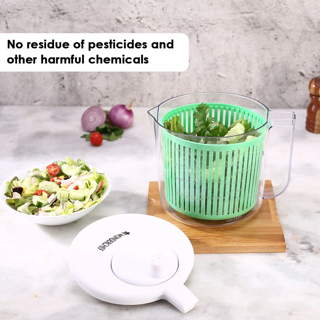 Vegetable Cleaner and Salad Spinner, Removes Excess Water and Pesticides, Cleans Vegetables Thoroughly, Use for Mixing Salad with Dressing, Food-grade Plastic, Transparent Body - Image 3