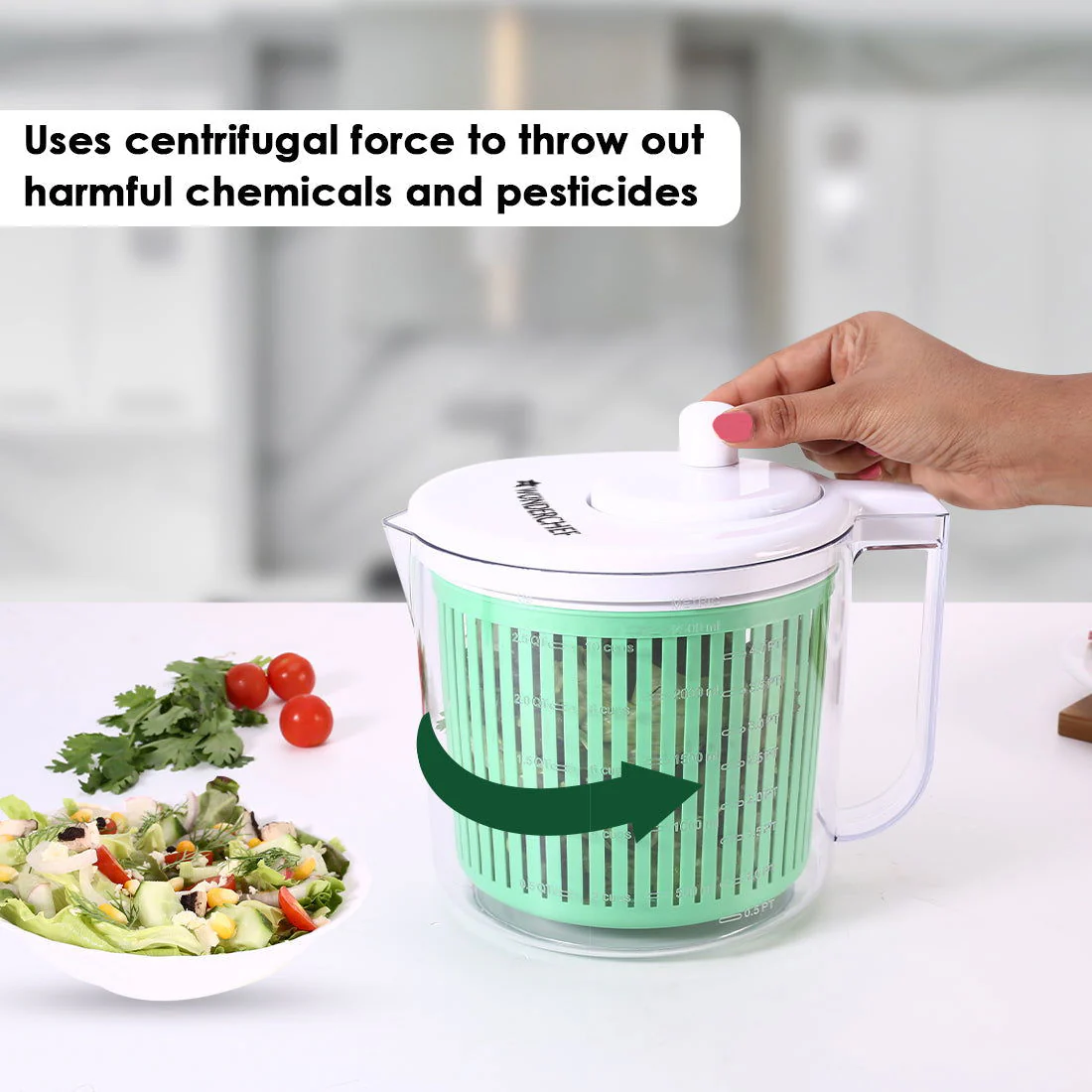 Vegetable Cleaner and Salad Spinner, Removes Excess Water and Pesticides, Cleans Vegetables Thoroughly, Use for Mixing Salad with Dressing, Food-grade Plastic, Transparent Body - Image 4