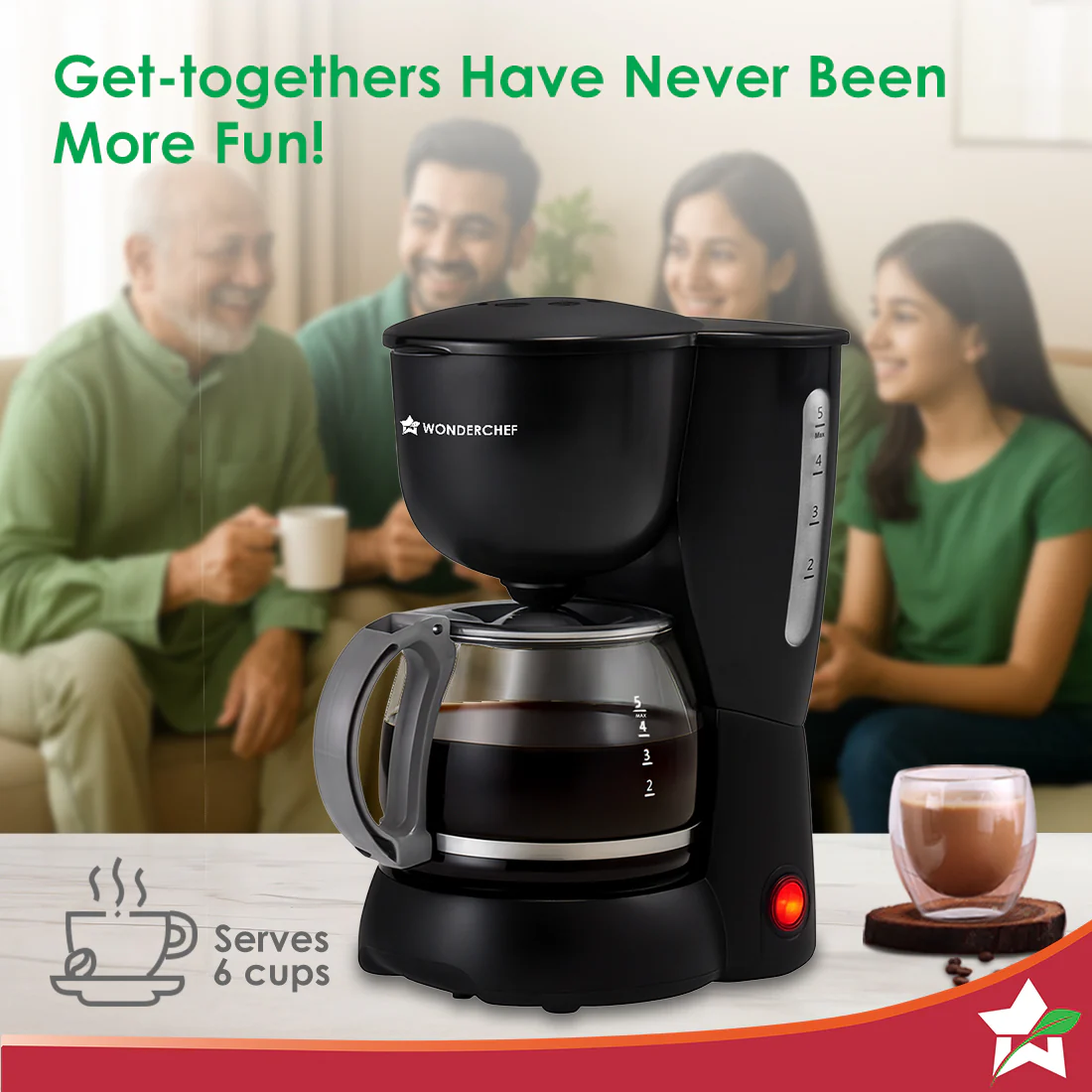 Veneto Brew Coffee Machine, 55W, 600 ml Borosilicate Glass Carafe Capacity, Brew 6 Cups at a Time, Keep-warm Mode, Anti-Drip System, 2-Yr Warranty, Black - Image 3