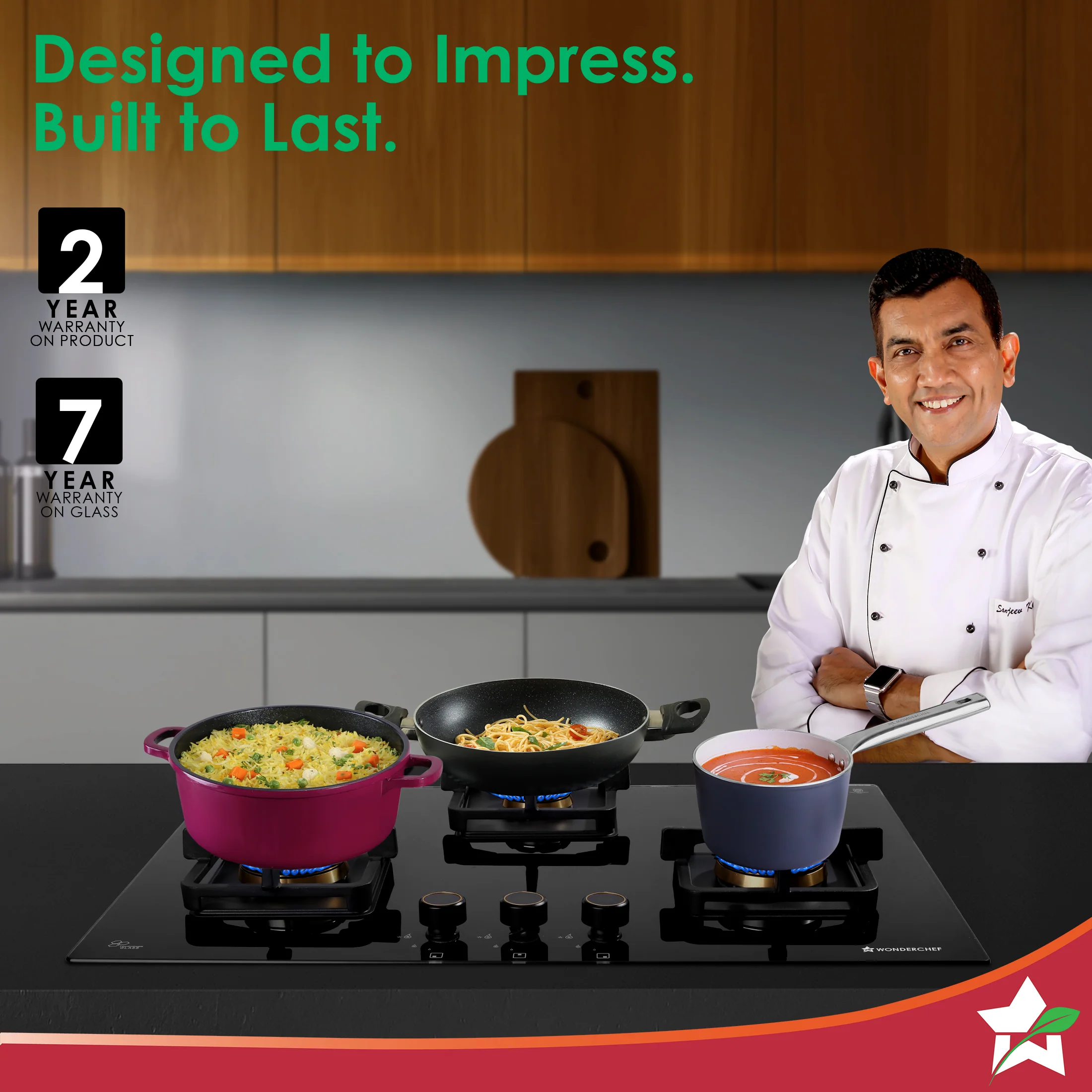 Venezia 3 Brass Burner Built-in Hob, 78cm x 52cm, LPG Gas Stove for Kitchen, ISI-approved 8mm Glass Top, Triple Ring Burners, No Lighter Required, Spill-proof Design, 5-Yr Warranty, Black - Image 2