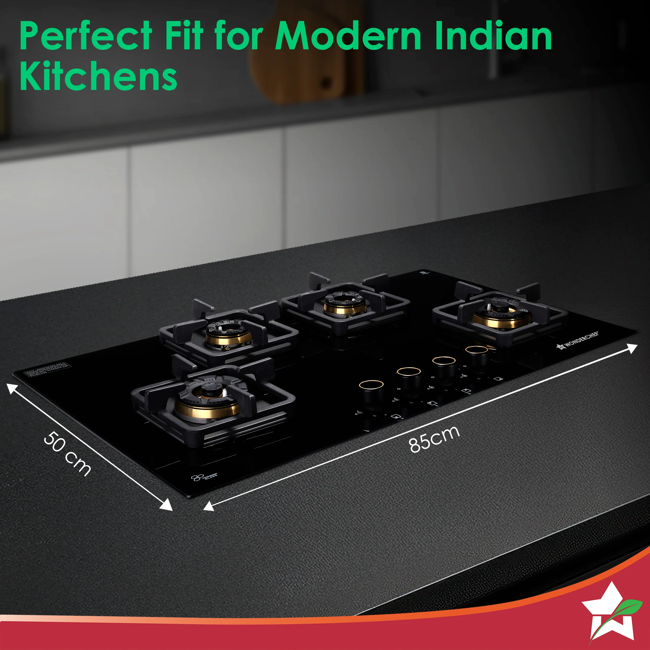 Venezia 4 Brass Burner Built-in Hob, 90cm x 52.5cm, LPG Gas Stove for Kitchen, ISI-approved 8mm Glass Top, Triple Ring Burners, No Lighter Required, Spill-proof Design, 5-Yr Warranty, Black - Image 3
