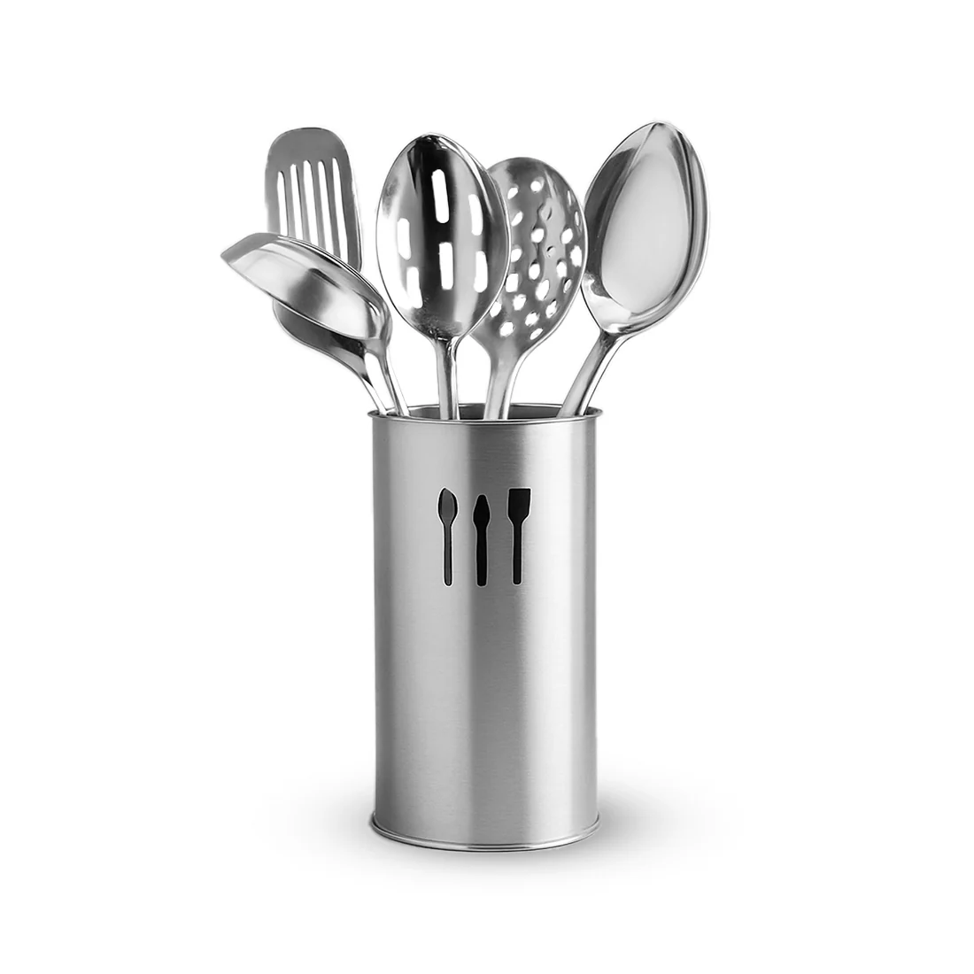 Venice 6 Pcs. Stainless-steel Kitchen Tools with Organiser Set, Includes Ladle, Slotted Turner, Skimmer, Serving Spoon, Rice Server, Cooking & Serving, Kitchen Tool Organiser, 1-Yr Warranty