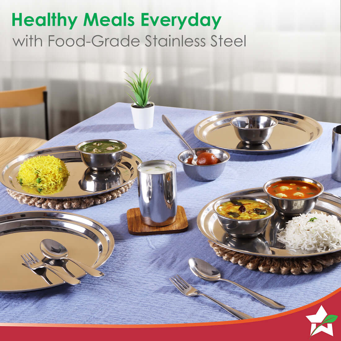 Venice Stainless Steel Dinner Set of 12pcs | Plates, Glasses, Bowls, Spoons | Classic Design and Gloss Finish | 100% Food-grade Stainless Steel | Non-corrosive, Unbreakable | Easy to Clean - Image 3