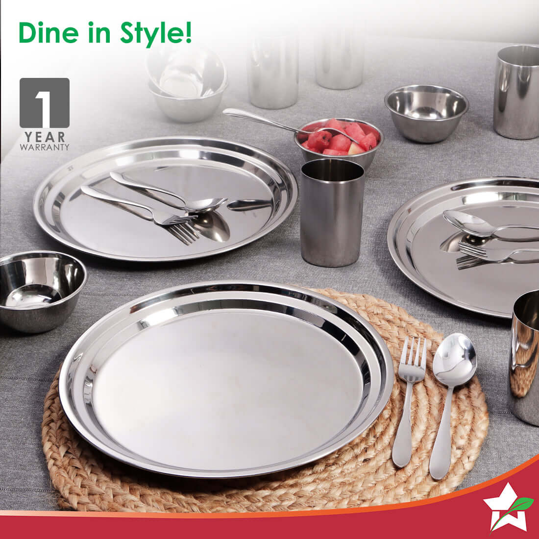 Venice Stainless Steel Dinner Set of 24pcs | Plates, Glasses, Bowls, Spoons | Classic Design and Gloss Finish | 100% Food-grade Stainless Steel | Non-corrosive, Unbreakable | Easy to Clean - Image 2