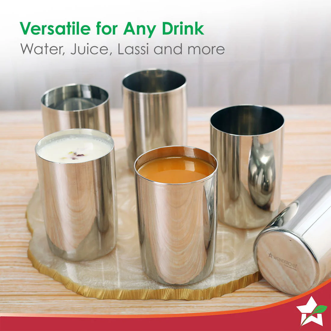 Venice Stainless Steel Glass Set of 6 | Classic Design and Gloss Finish | 100% Food-grade Stainless Steel | Non-corrosive, Sturdy and Unbreakable | Wide Neck and Rim | Easy to Clean - Image 5
