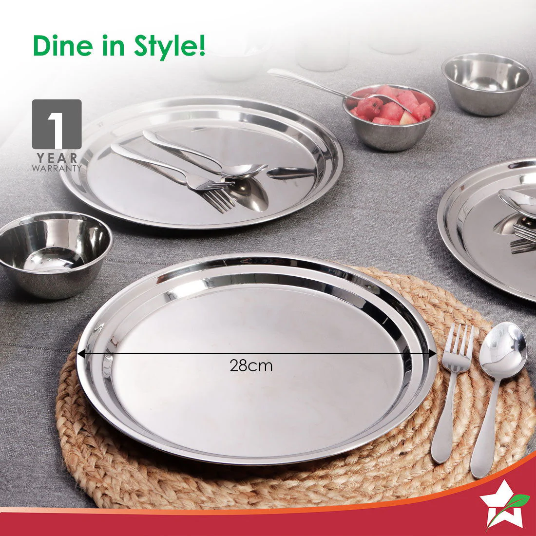 Venice Stainless Steel Plate Set of 6 | Classic Design and Gloss Finish | Stackable | 100% Food-grade Stainless Steel | Non-corrosive, Sturdy, Unbreakable - Image 2