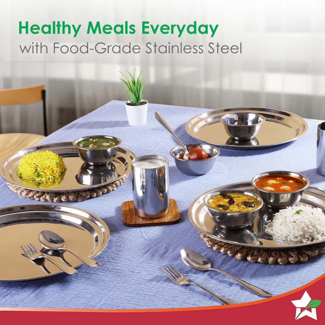 Venice Stainless Steel Plate Set of 6 | Classic Design and Gloss Finish | Stackable | 100% Food-grade Stainless Steel | Non-corrosive, Sturdy, Unbreakable - Image 3