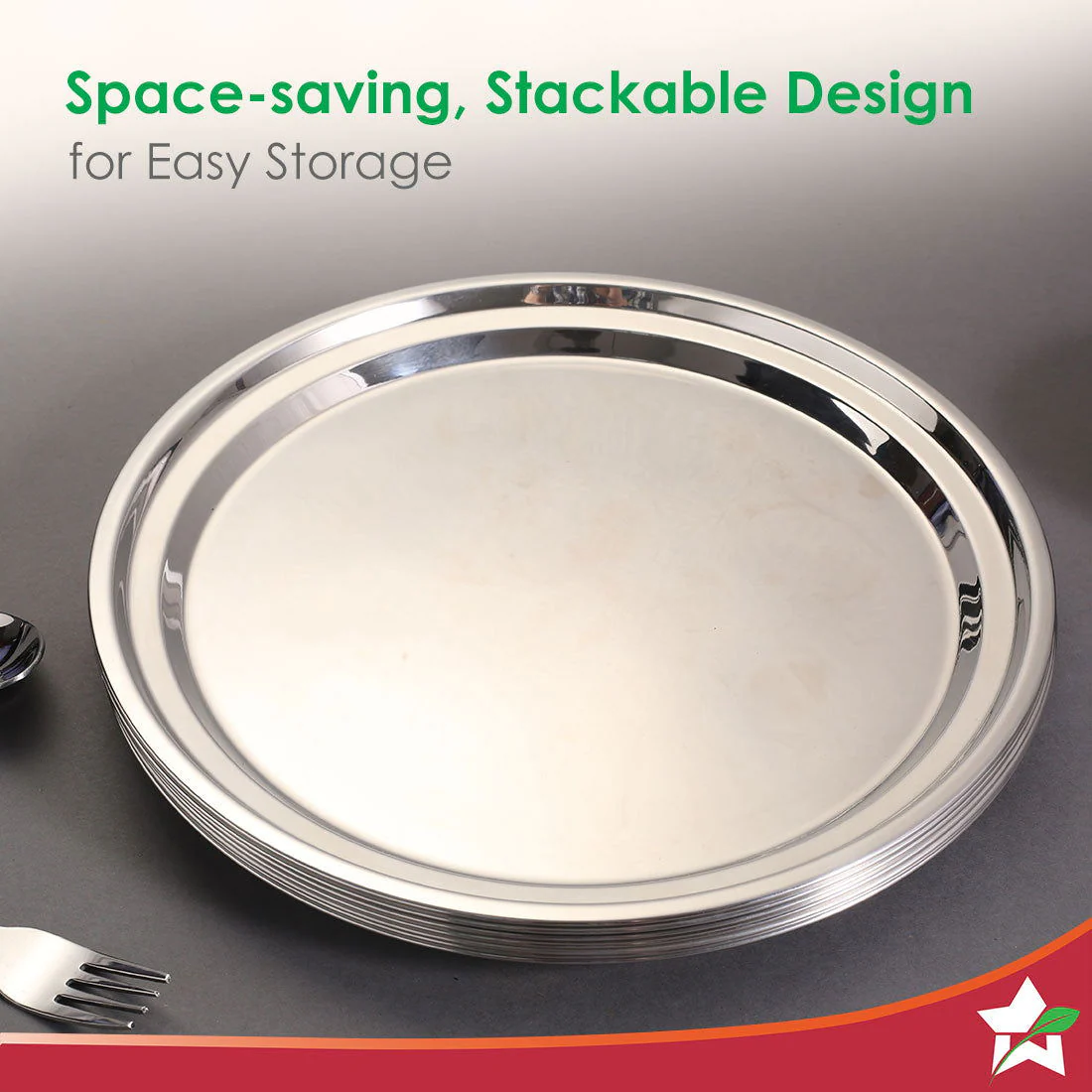 Venice Stainless Steel Plate Set of 6 | Classic Design and Gloss Finish | Stackable | 100% Food-grade Stainless Steel | Non-corrosive, Sturdy, Unbreakable - Image 4
