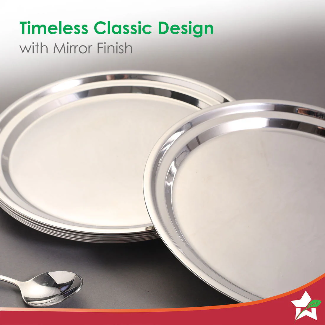 Venice Stainless Steel Plate Set of 6 | Classic Design and Gloss Finish | Stackable | 100% Food-grade Stainless Steel | Non-corrosive, Sturdy, Unbreakable - Image 5