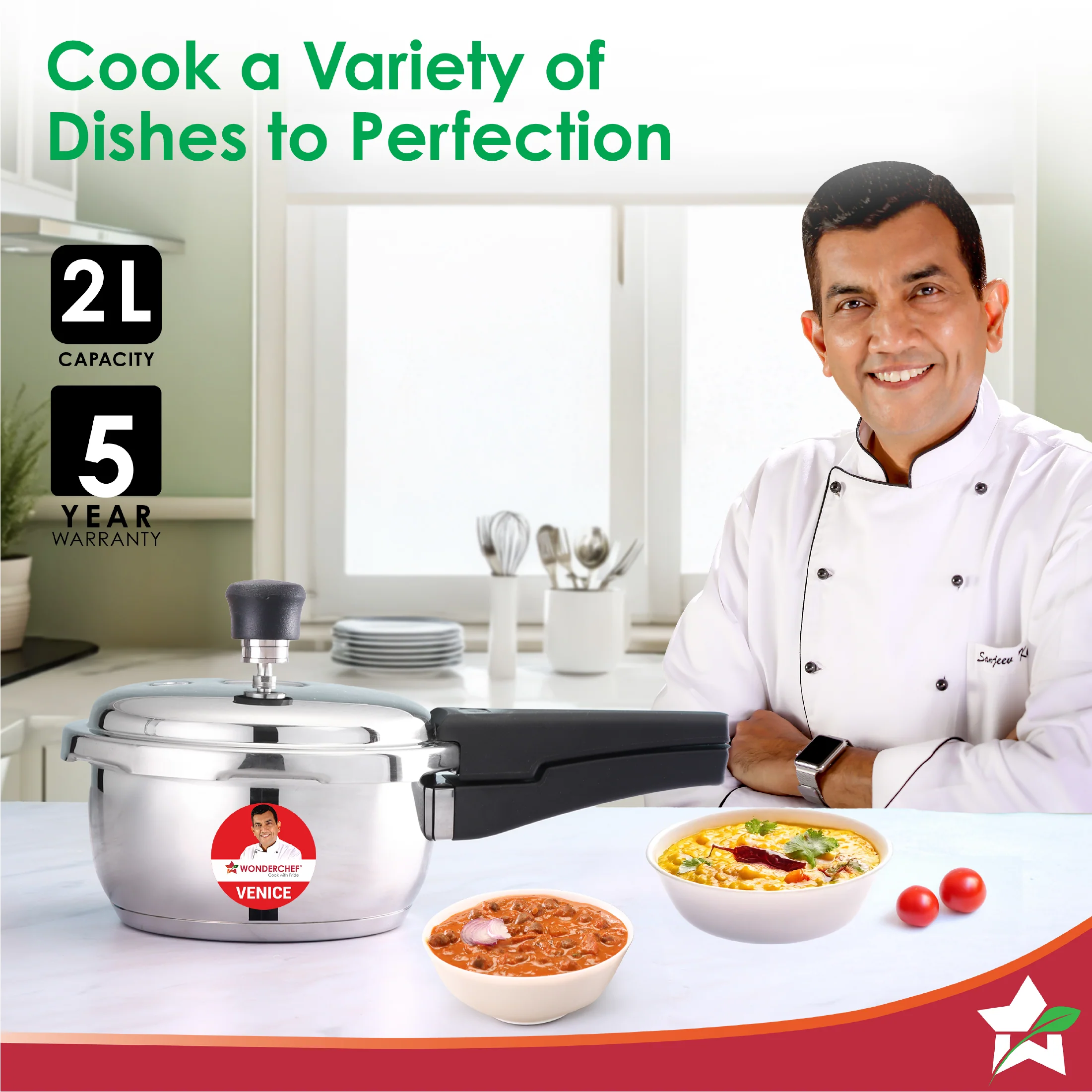 Venice Stainless-steel Pressure Cooker | 2L | Outer Lid | Triply Bottom | Safe Cooking | Compatible with Gas Stove, Induction, Ceramic, and Electric Stoves | ISI Certified | 5-Year Warranty - Image 2