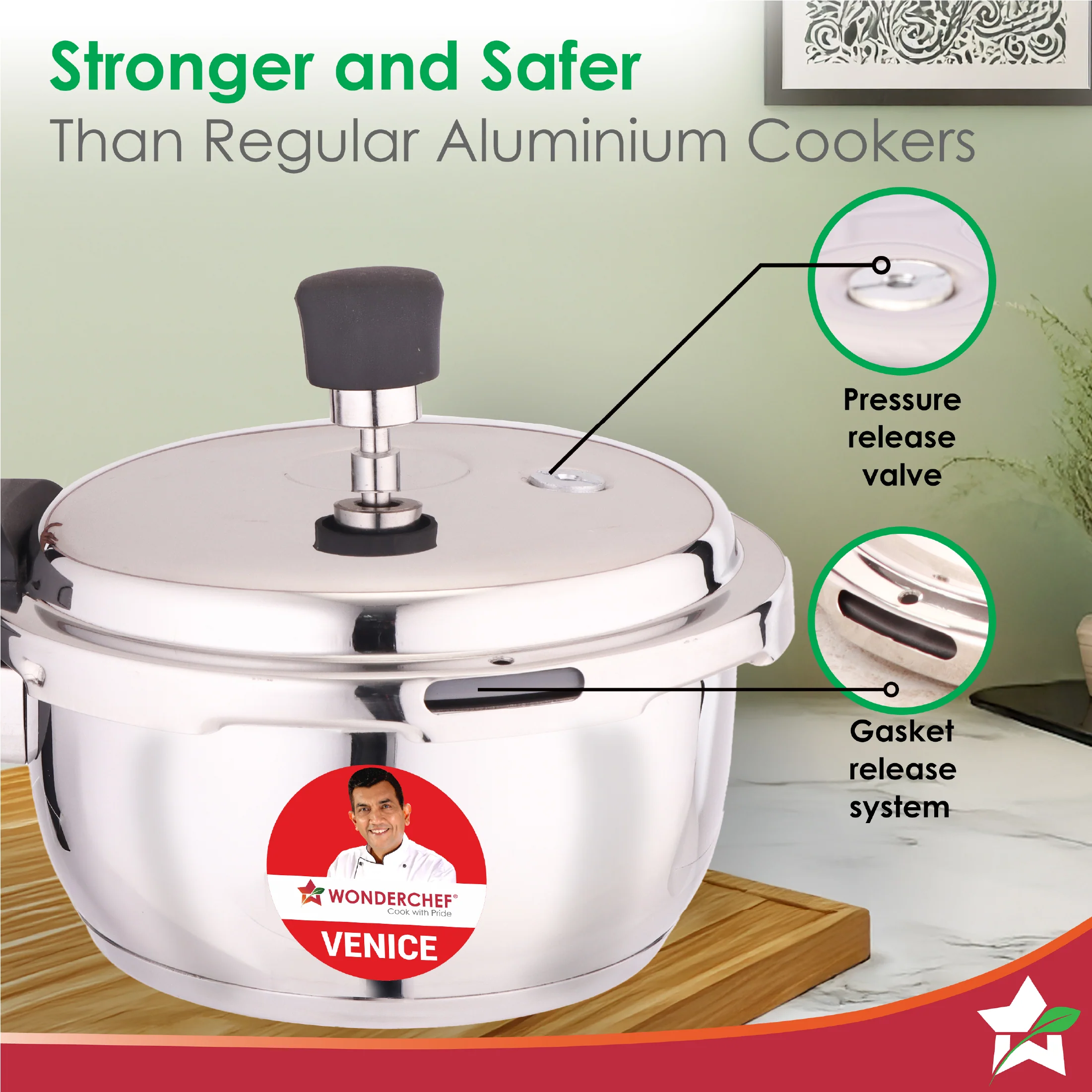 Venice Stainless-steel Pressure Cooker | 2L | Outer Lid | Triply Bottom | Safe Cooking | Compatible with Gas Stove, Induction, Ceramic, and Electric Stoves | ISI Certified | 5-Year Warranty - Image 3