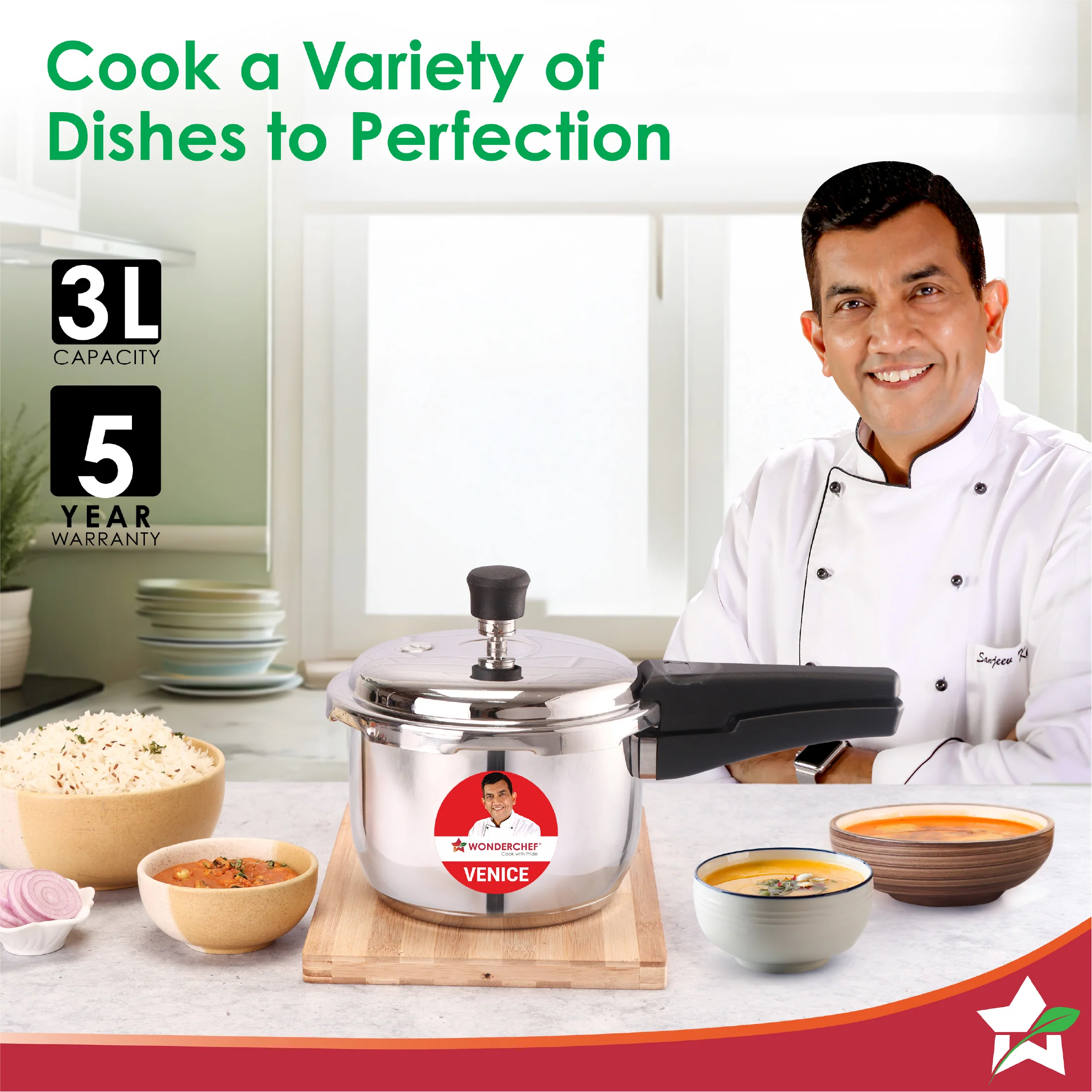 Venice Stainless-steel Pressure Cooker | 3L | Outer Lid | Triply Bottom | Safe Cooking | Compatible with Gas Stove, Induction, Ceramic, and Electric Stoves | ISI Certified | 5-Year Warranty - Image 2