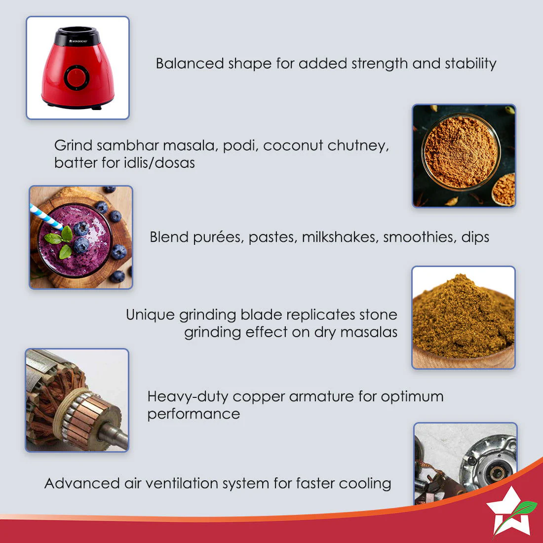 Vesper Mixer Grinder 600W - Red - Image 3