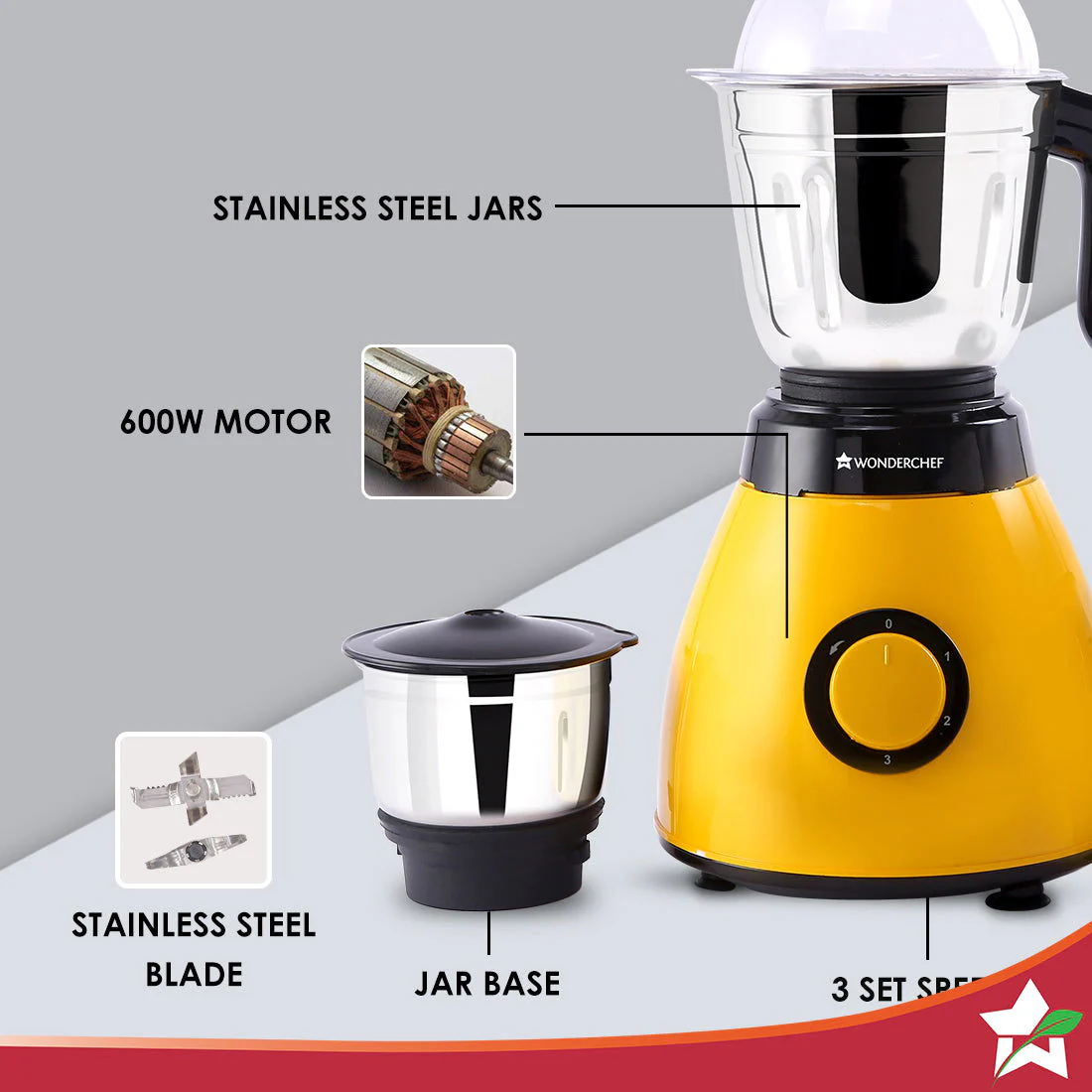 Vesper Mixer Grinder 600W - Yellow - Image 2