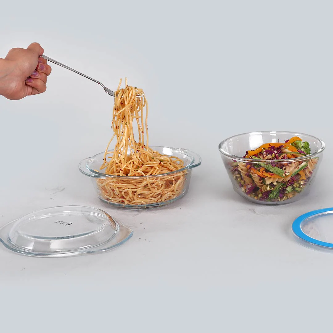 Victoria Borosilicate Glass 1 Casserole 1050ml + 1 Mixing Bowl 1000ml With Lids - Set Of 2 Pcs
