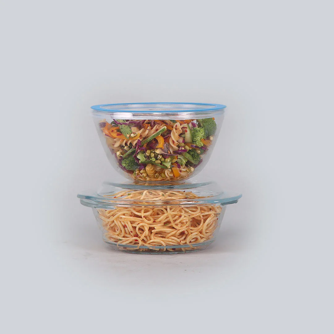 Victoria Borosilicate Glass 1 Casserole 1050ml + 1 Mixing Bowl 1000ml With Lids - Set Of 2 Pcs - Image 2