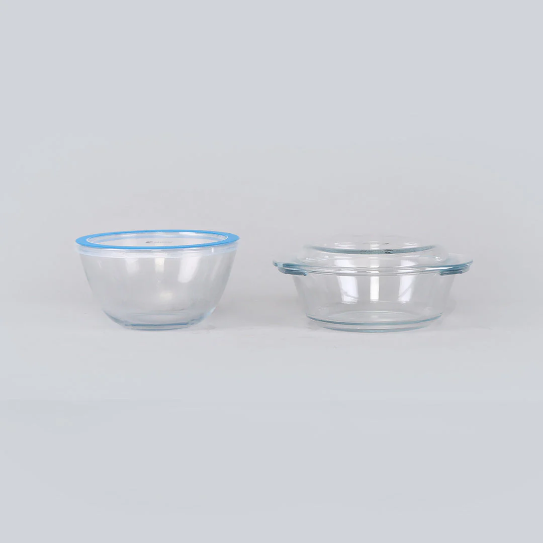 Victoria Borosilicate Glass 1 Casserole 1050ml + 1 Mixing Bowl 1000ml With Lids - Set Of 2 Pcs - Image 4