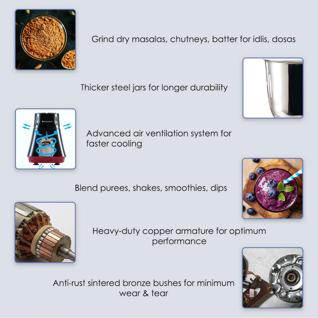 Wonderchef Renewed Vietri Mixer Grinder | 550W | 3 Anti-rust Stainless Steel Jars and Blades | 3-speed Knob - Image 11