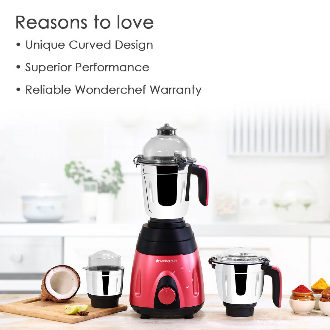 Wonderchef Renewed Vietri Mixer Grinder | 750W | 3 Stainless Steel Jars | Anti-Rust Stainless Steel Blades | Ergonomic Handles - Image 13