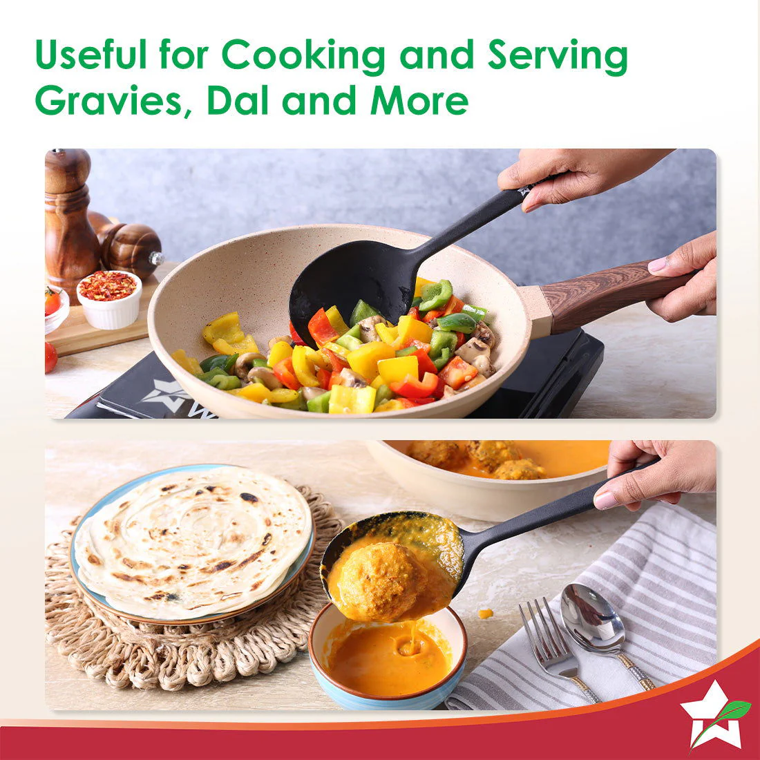 Waterstone Silicon Spoon | Stainless Steel Core | Food Grade Silicone | Ideal Depth | Use for Cooking and Serving Gravies, Dals, etc. | Non-stick, Flexible, Heat Resistant, Stylish Design - Image 3