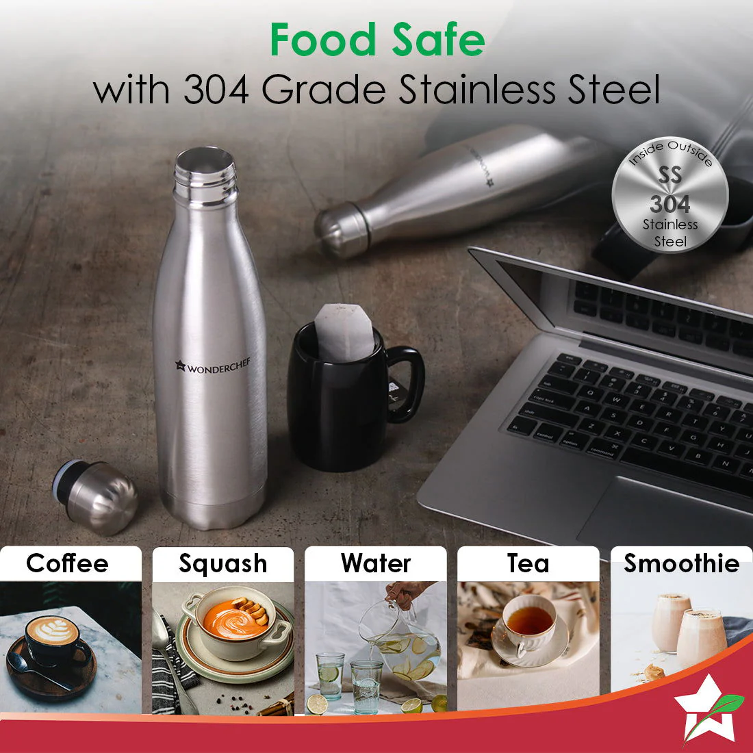 Aqua-Bot, 1000ml, Double Wall Stainless Steel Vacuum Insulated Hot and Cold Flask, Spill & Leak Proof, Silver, 2 Years Warranty - Image 5