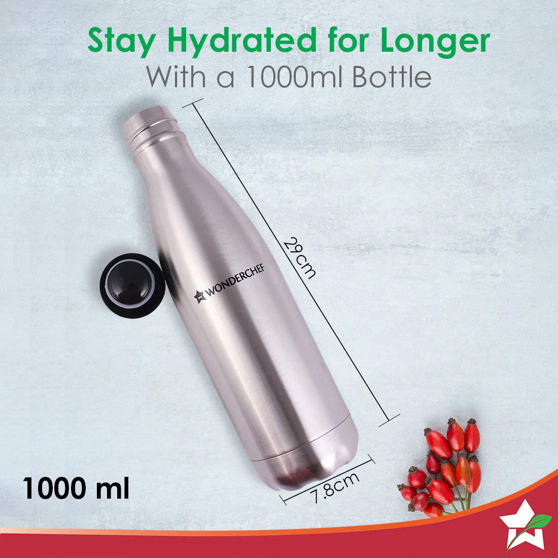 Aqua-Bot, 1000ml, Double Wall Stainless Steel Vacuum Insulated Hot and Cold Flask, Spill & Leak Proof, Silver, 2 Years Warranty - Image 7