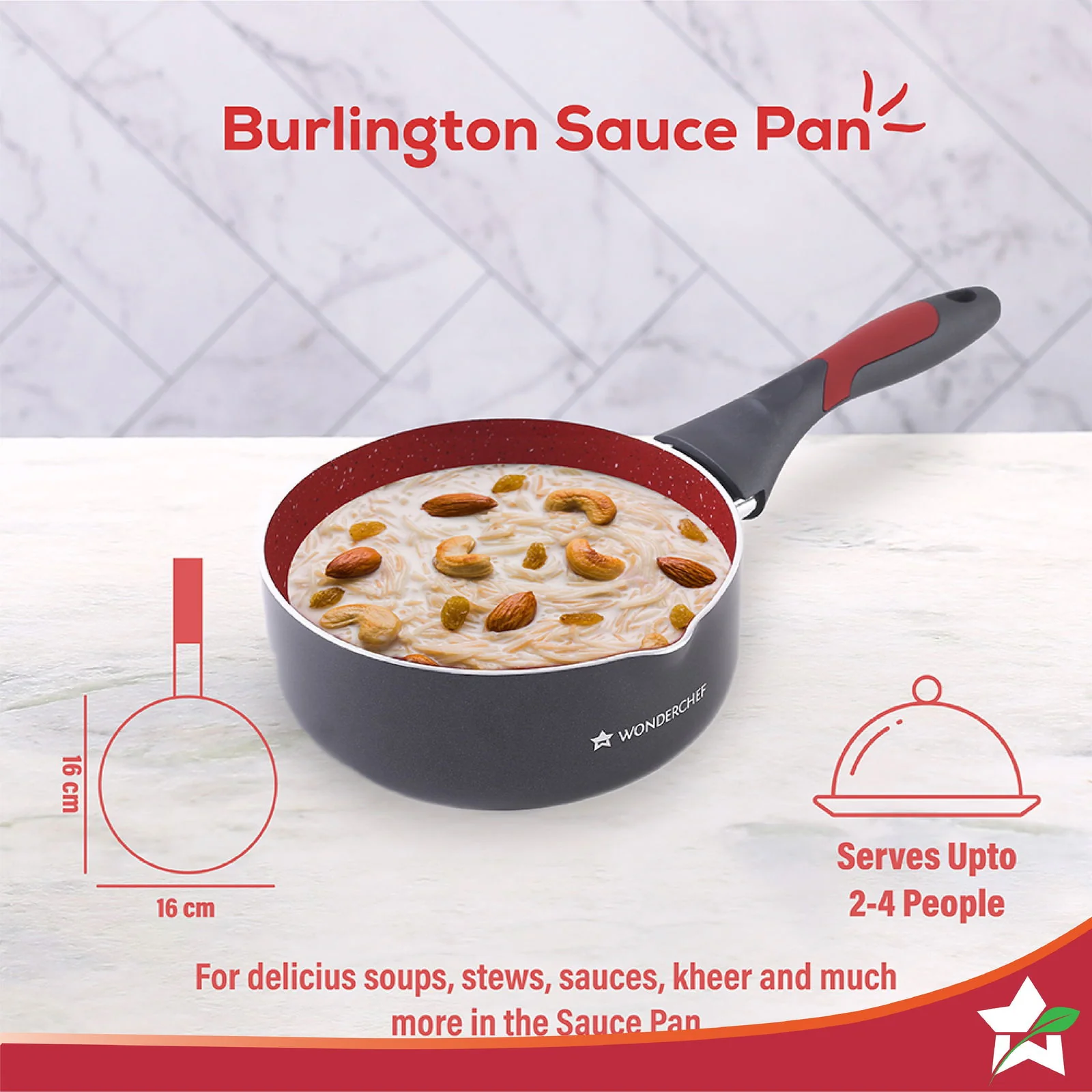 Burlington Aluminum Non-Stick Cookware 4 pc Set | Kadhai with Glass Lid 1.15L, Sauce Pan 2.6L, Fry Pan 1.7L | Induction Bottom | Soft Touch Handles | Pure Grade Aluminium | PFOA Free | 2 Year Warranty | Red/Black - Image 7