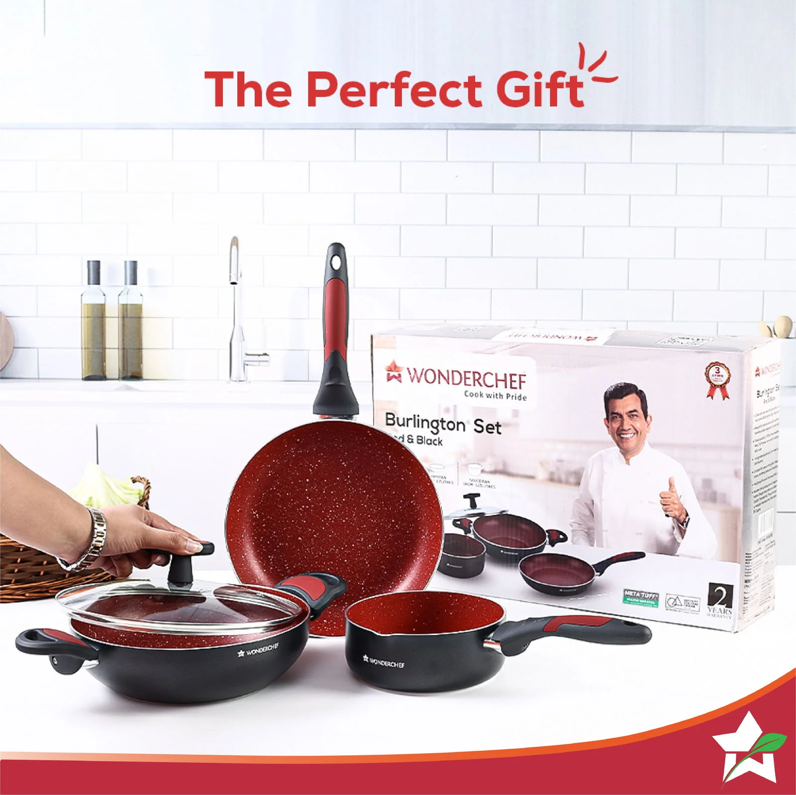 Burlington Aluminum Non-Stick Cookware 4 pc Set | Kadhai with Glass Lid 1.15L, Sauce Pan 2.6L, Fry Pan 1.7L | Induction Bottom | Soft Touch Handles | Pure Grade Aluminium | PFOA Free | 2 Year Warranty | Red/Black - Image 9