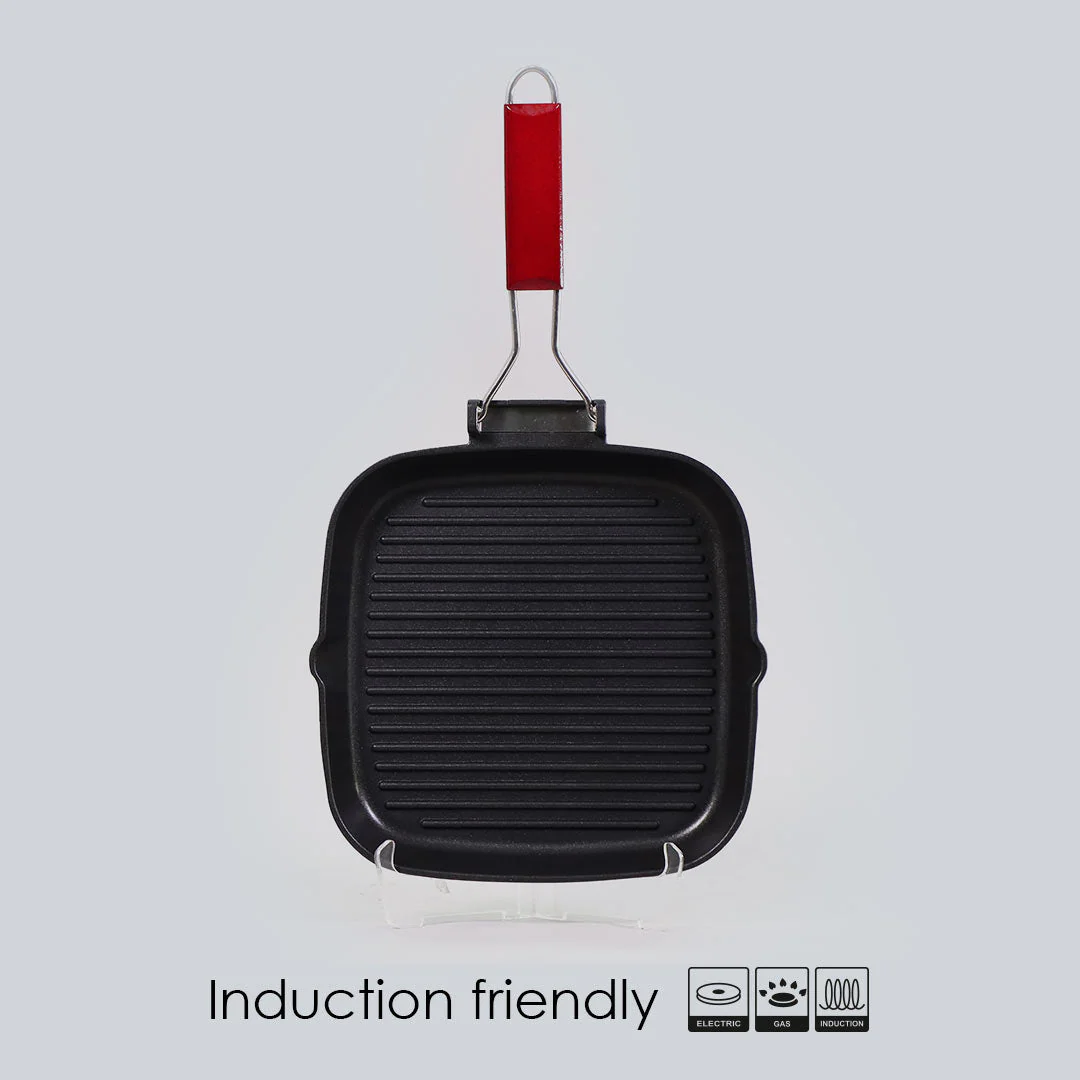 Caesar Nonstick Folding Grill Pan | Ideal for Barbeque, Tandoori & Sandwiches | Smart Folding Handle | Space Saver | Gas & Induction Friendly | PFOA Free | 2.3L | 5 Year Warranty | Black - Image 2