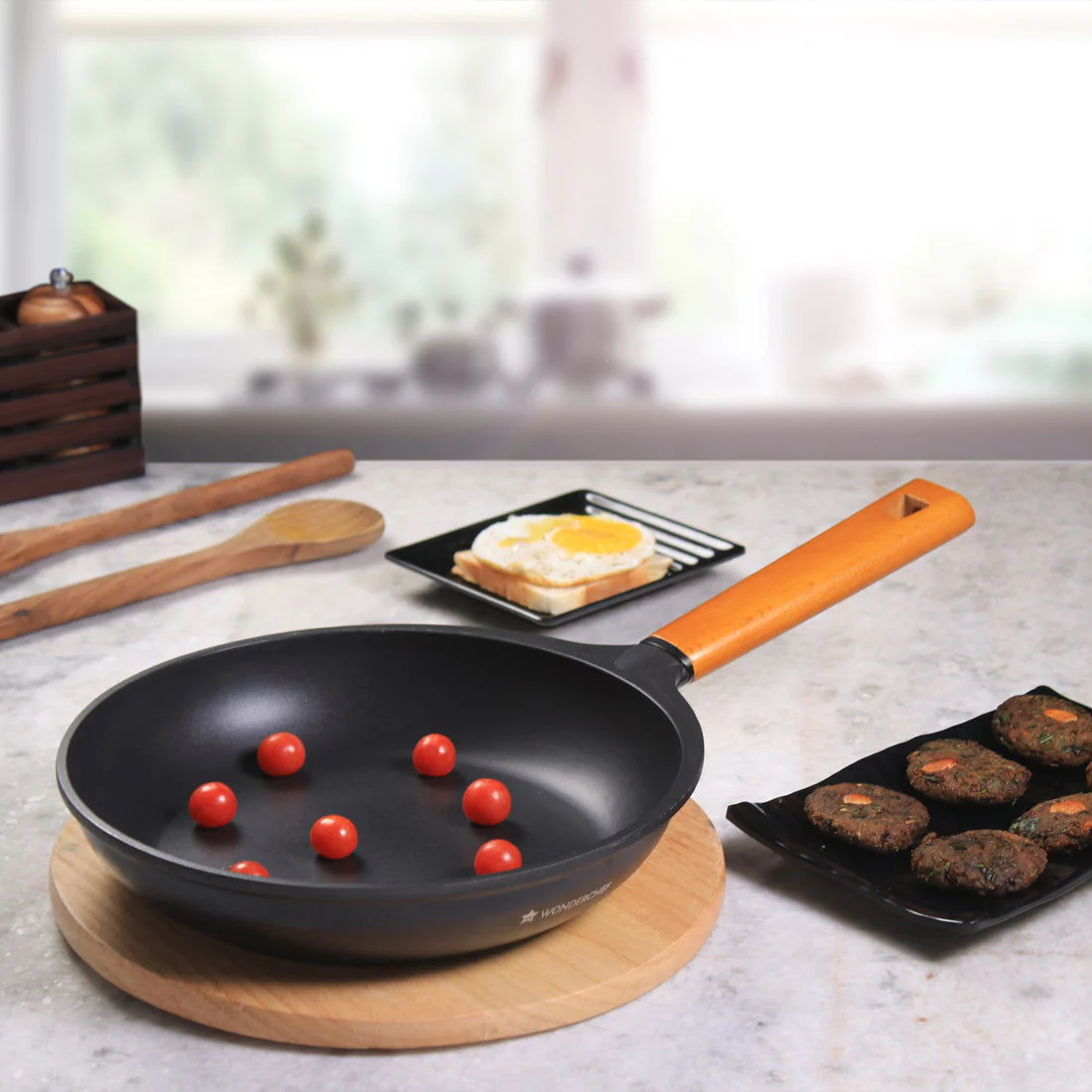 Caesar Non-Stick Fry Pan 26cm | Ideal for Saute / Frying | German Beechwood Handle | Gas & Induction Friendly | PFOA Free | 5 Year Warranty | Black - Image 2