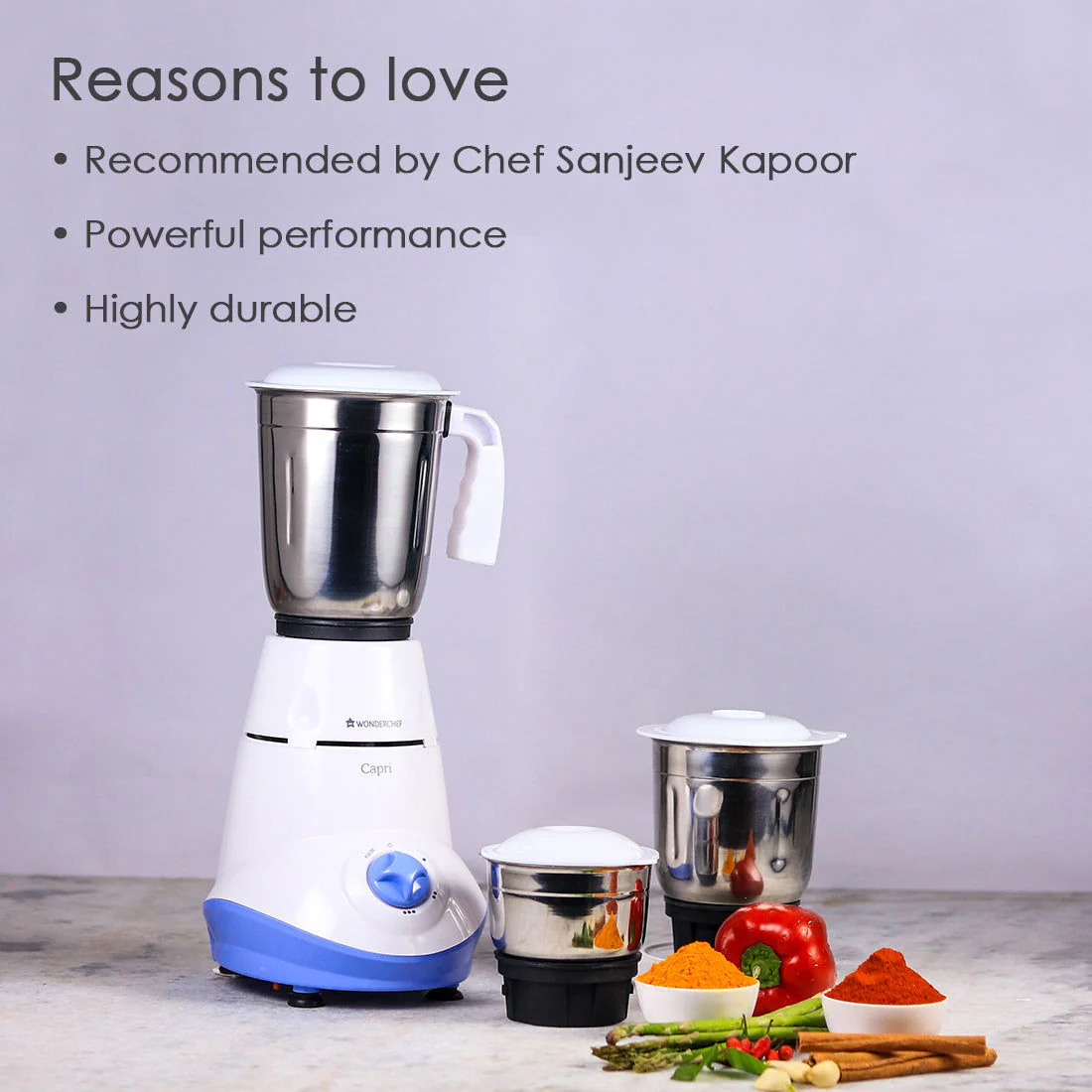Capri Mixer Grinder 550W With 3 Stainless Steel Jars (White & Blue) - Image 14