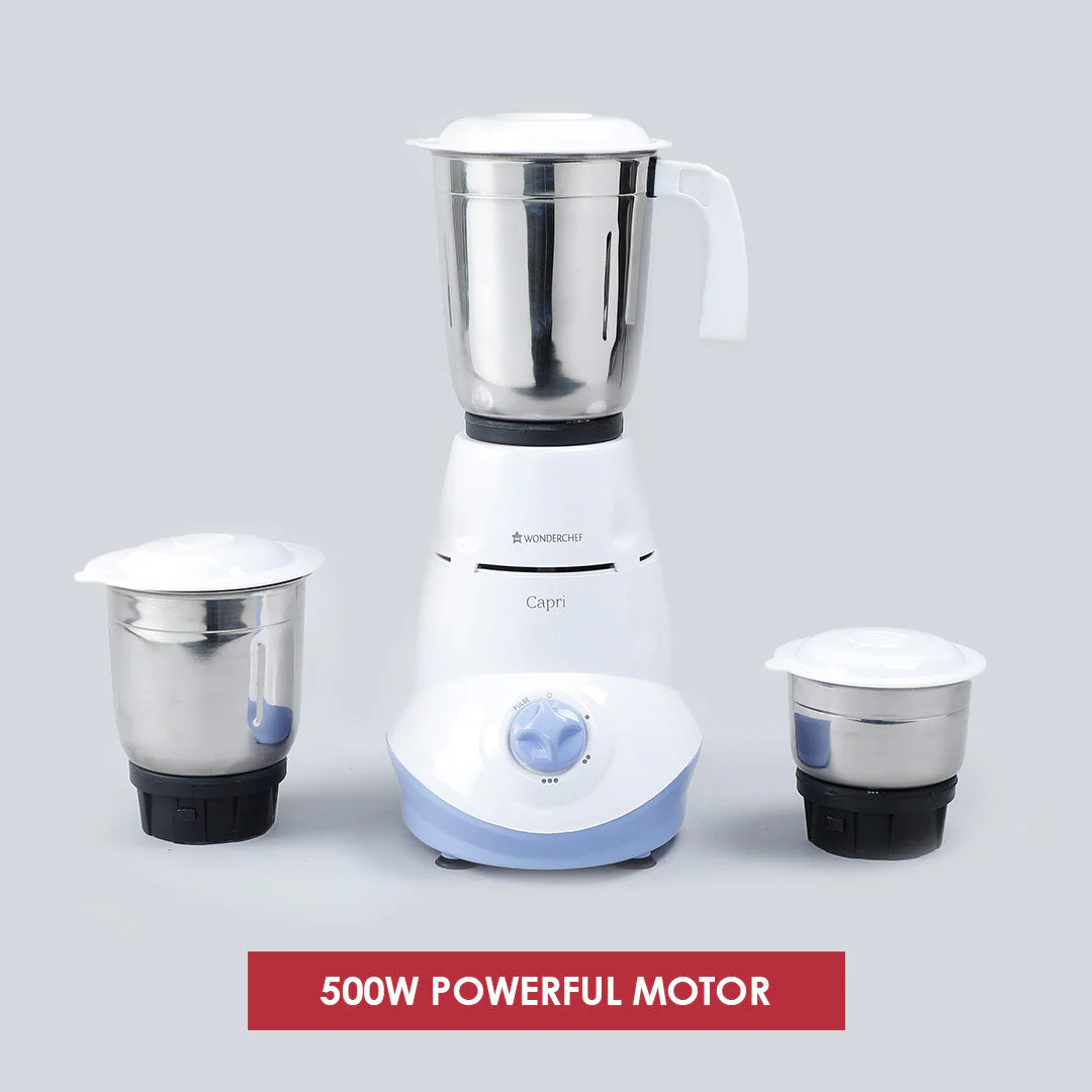 Capri Mixer Grinder 550W With 3 Stainless Steel Jars (White & Blue) - Image 2