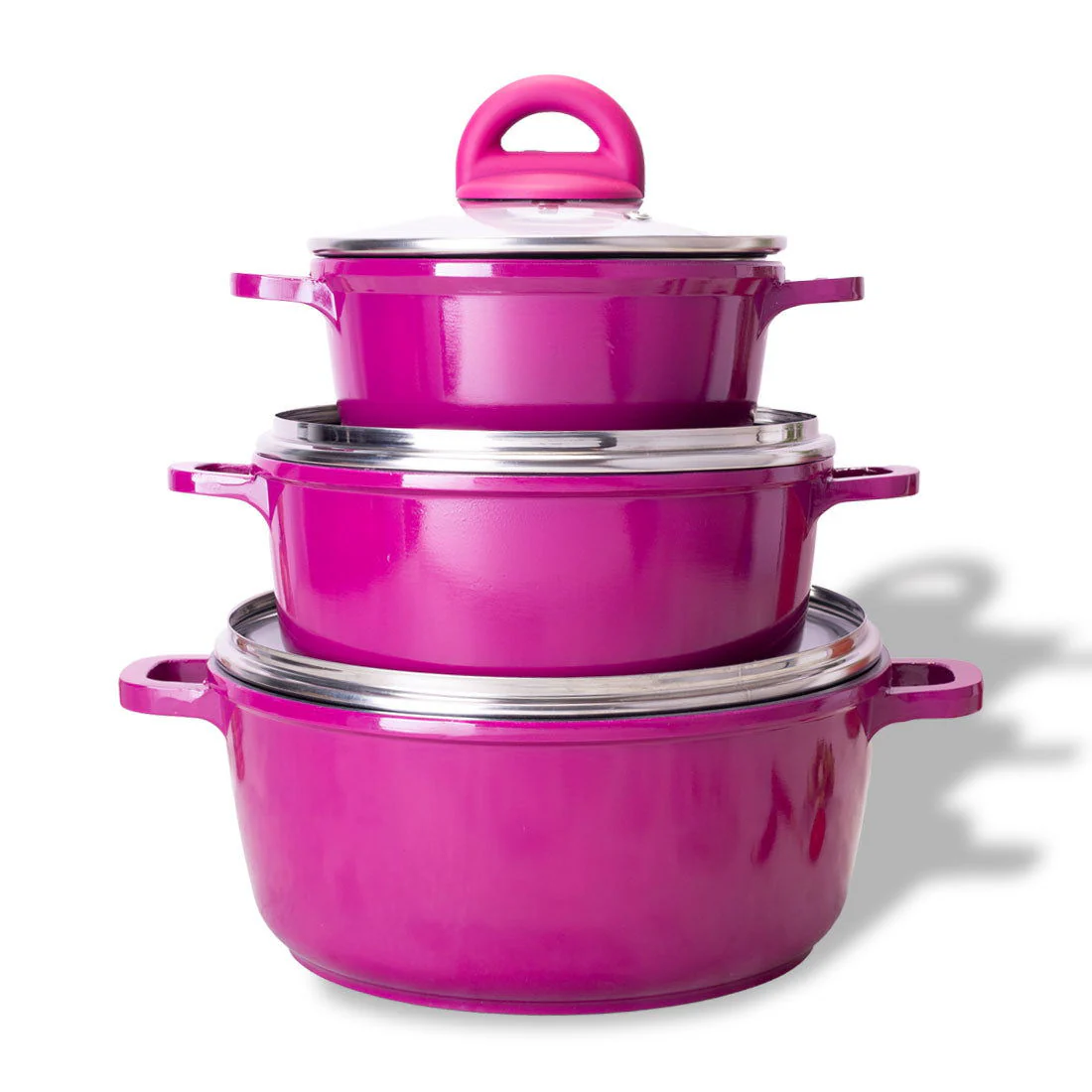 Ceramide Non-stick Casserole Set 6Pc | 1.2L, 2.3L, 3.9L | Induction Bottom | Pure Grade Aluminium | PFOA/Heavy Metals Free | 2.2mm | Pink | 2 Year Warranty