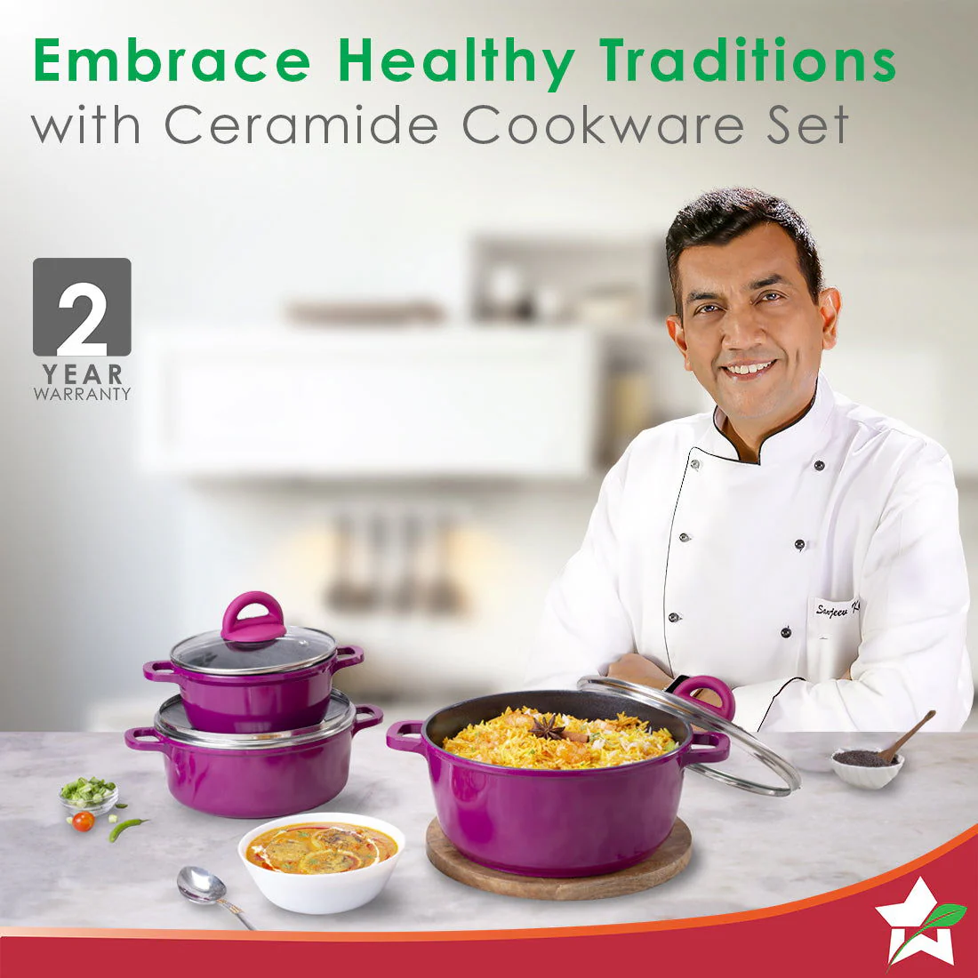 Ceramide Non-stick Casserole Set 6Pc | 1.2L, 2.3L, 3.9L | Induction Bottom | Pure Grade Aluminium | PFOA/Heavy Metals Free | 2.2mm | Pink | 2 Year Warranty - Image 2