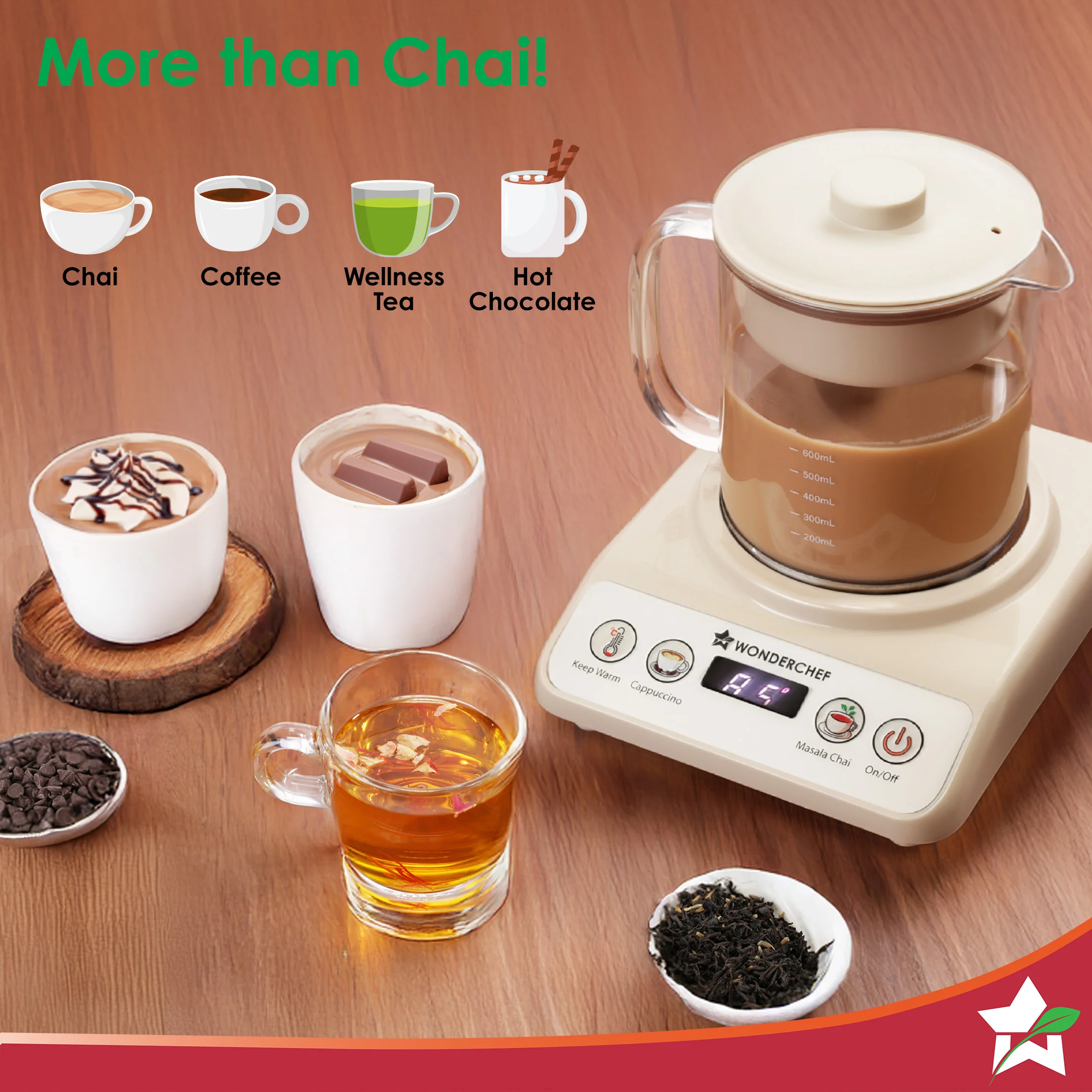 Chai Magic, Fully Automatic Tea & Cappuccino Maker, Make Masala Chai/Cutting Chai/Kahwa/, No Spills, No Overcooking, 4 Modes, Boil Milk/Water/Coffee, 500ML Glass Jar, 2-Yr Warranty - Image 10