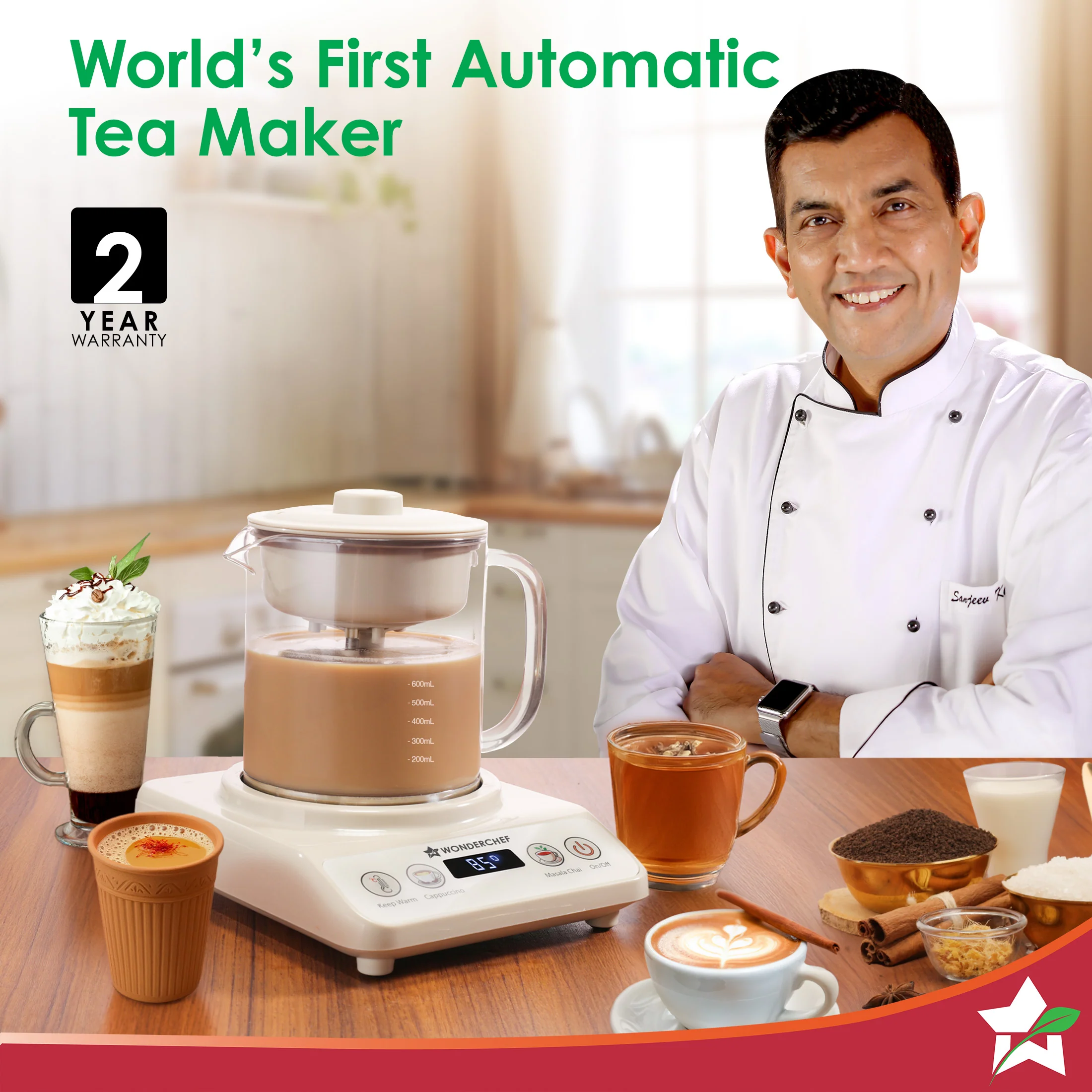 Chai Magic, Fully Automatic Tea & Cappuccino Maker, Make Masala Chai/Cutting Chai/Kahwa/, No Spills, No Overcooking, 4 Modes, Boil Milk/Water/Coffee, 500ML Glass Jar, 2-Yr Warranty - Image 2