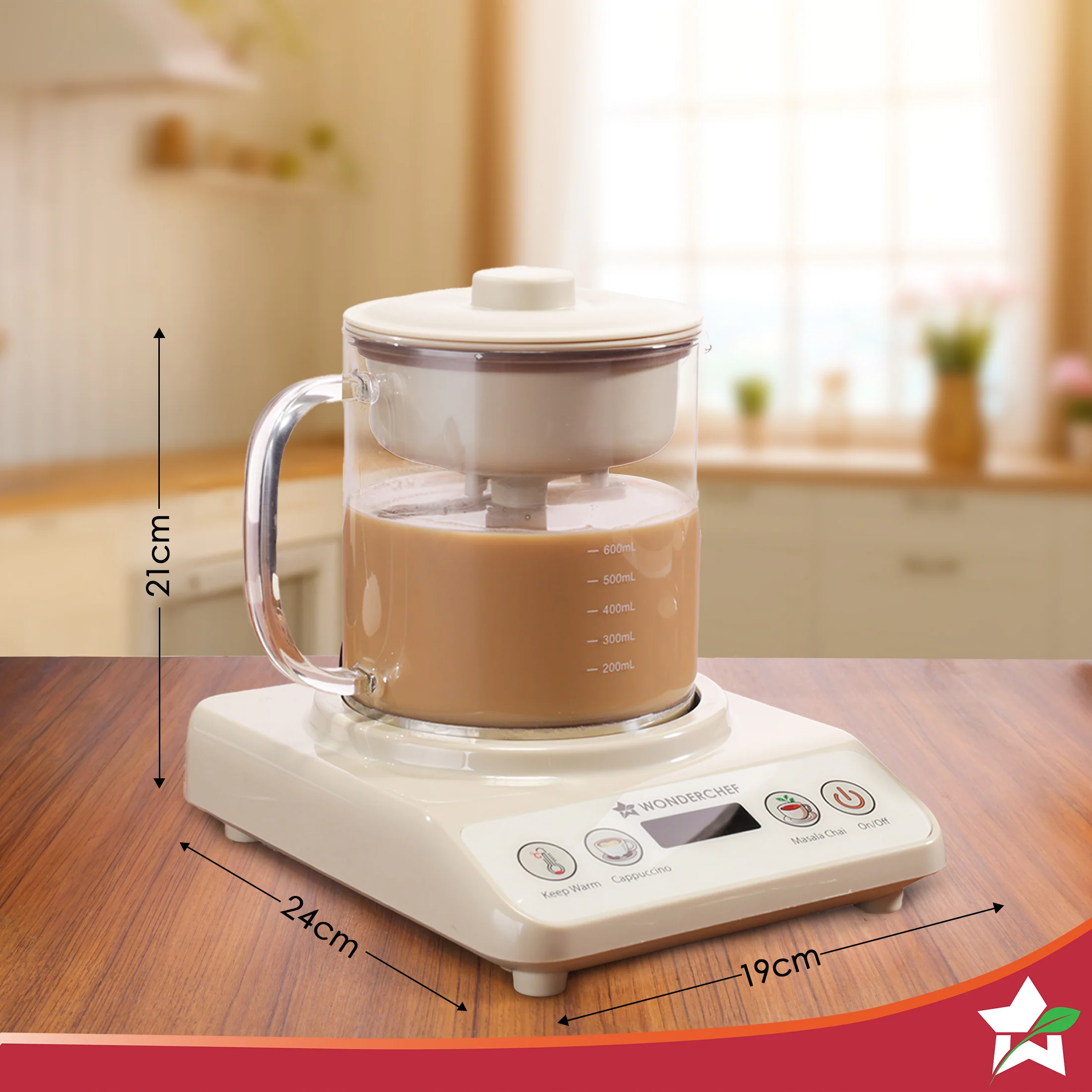 Chai Magic, Fully Automatic Tea & Cappuccino Maker, Make Masala Chai/Cutting Chai/Kahwa/, No Spills, No Overcooking, 4 Modes, Boil Milk/Water/Coffee, 500ML Glass Jar, 2-Yr Warranty - Image 4