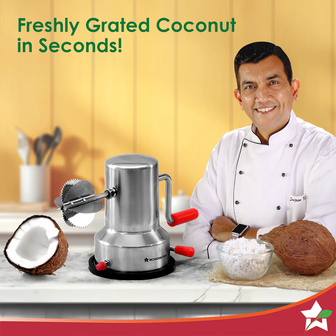 Stainless Steel Coconut Scraper for Kitchen, Vacuum Base, Rotatable Handle, Manual Operation, Silver - Image 2