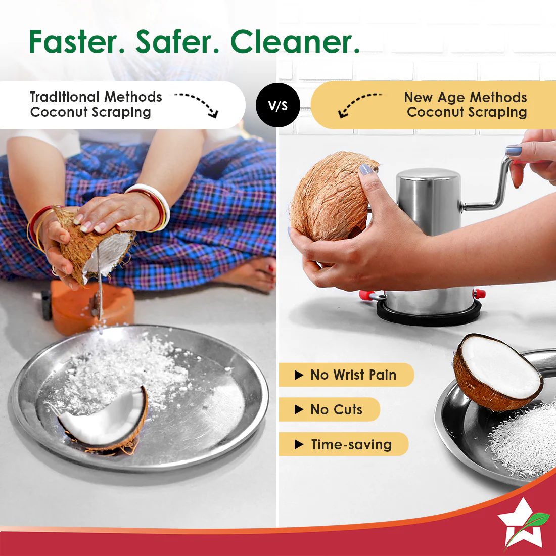 Stainless Steel Coconut Scraper for Kitchen, Vacuum Base, Rotatable Handle, Manual Operation, Silver - Image 5