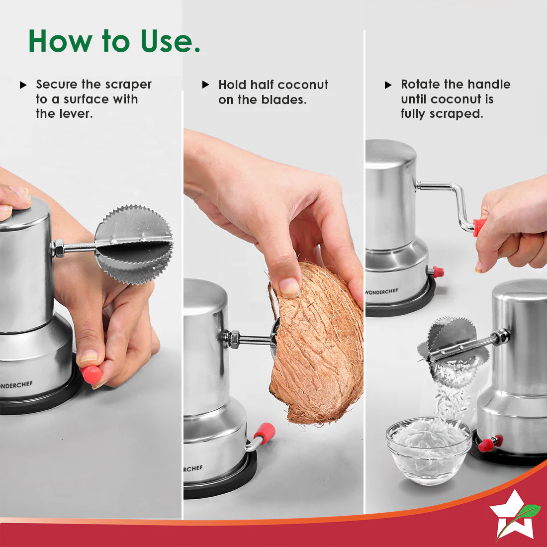 Stainless Steel Coconut Scraper for Kitchen, Vacuum Base, Rotatable Handle, Manual Operation, Silver - Image 6