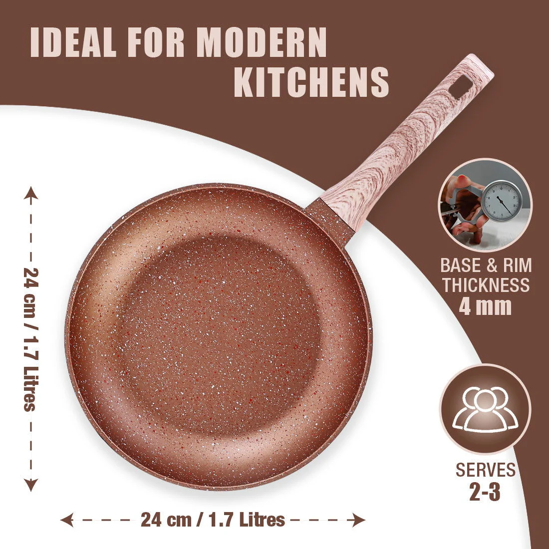 Duralife Die-cast 24 cm Fry Pan | 5 Layer Healthy Duramax Non-Stick Coating | Soft Touch Handle | Pure Grade Aluminium | PFOA Free | 1.7 litres | 2 Year Warranty | Copper - Image 5