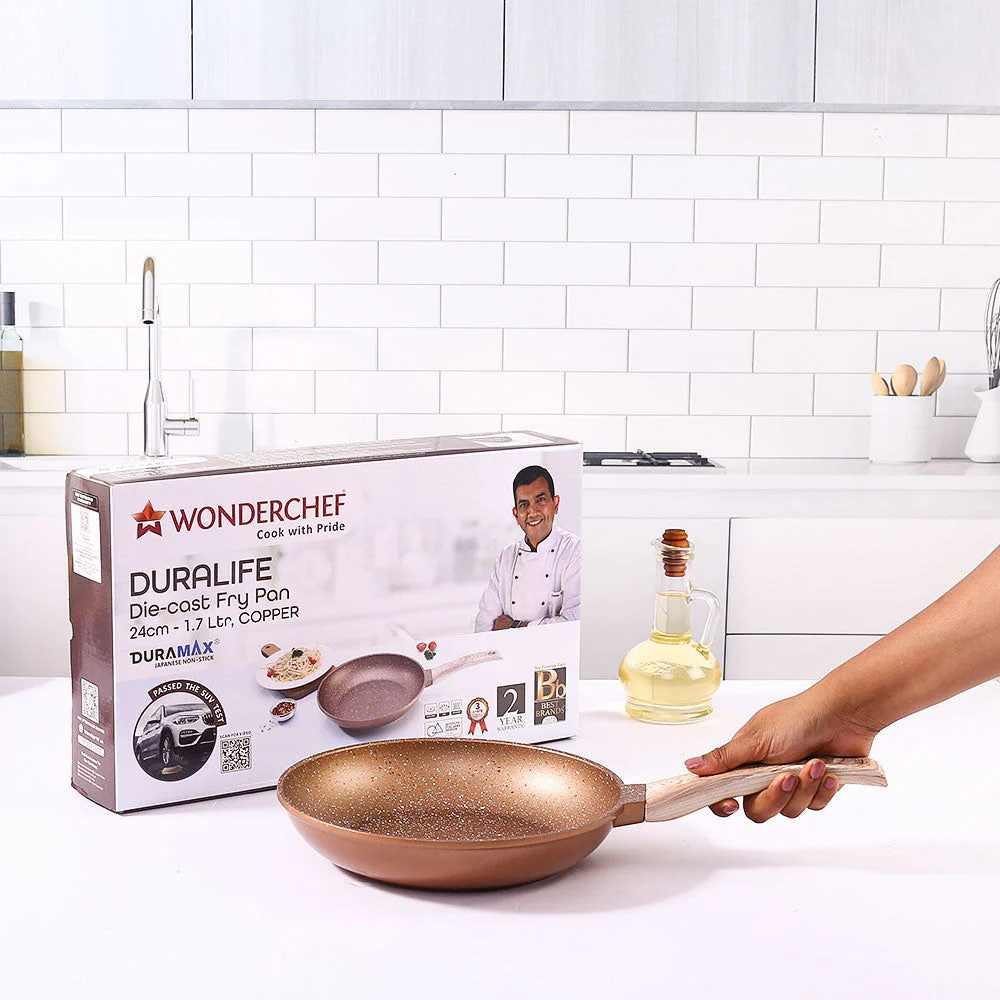 Duralife Die-cast 24 cm Fry Pan | 5 Layer Healthy Duramax Non-Stick Coating | Soft Touch Handle | Pure Grade Aluminium | PFOA Free | 1.7 litres | 2 Year Warranty | Copper - Image 8
