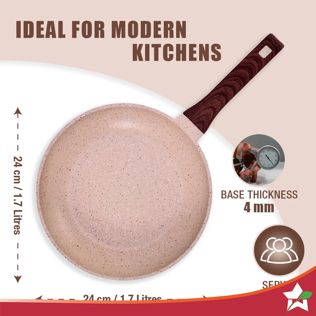 Duralife Die-cast 24 cm Fry Pan | 5 Layer Healthy Duramax Non-Stick Coating | Soft Touch Handle | Pure Grade Aluminium | PFOA Free | 1.7 litres | 2 Year Warranty | Ivory - Image 6