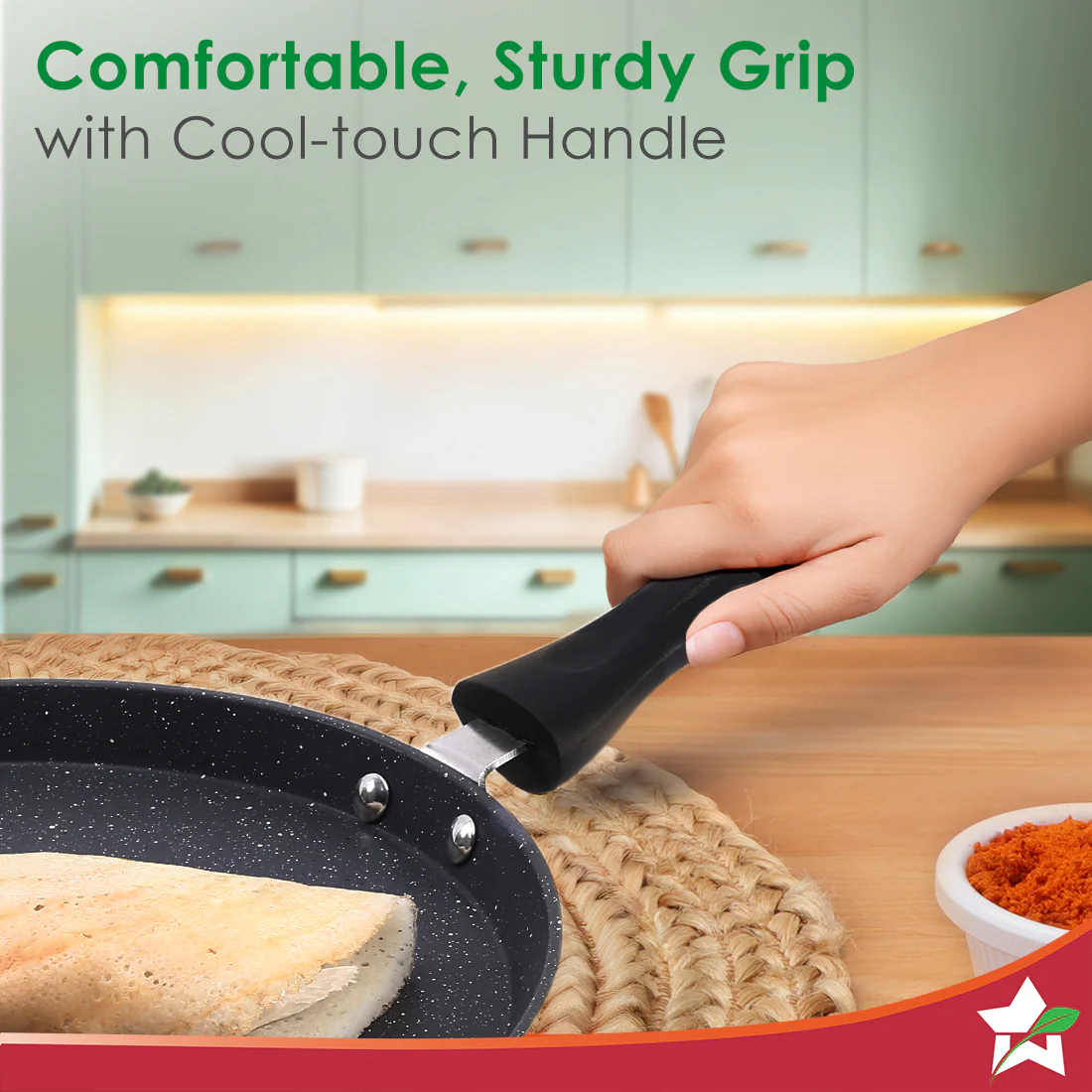 Duralite Die-cast 28 cm Dosa Tawa | 5 Layer Healthy Duramax Non-Stick Coating | Soft Touch Handle | Pure Grade Aluminium | PFOA Free | 2 Year Warranty | Grey - Image 6