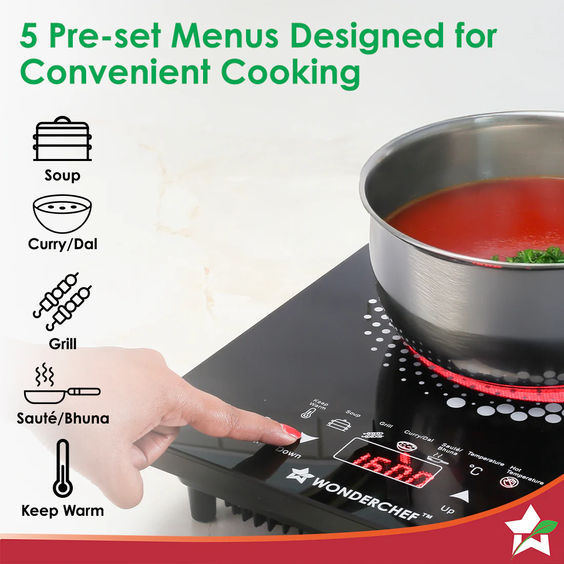 Easy Cook Hot Plate Infrared Cooktop | 2200 Watt | Feather Touch Control & 6 Power Settings | Pre-set Menus for Soups, Curries, Dals | Crystal Glass Top Surface | LED Digital Panel | Smart Touch Buttons | 1 Year Warranty - Image 5