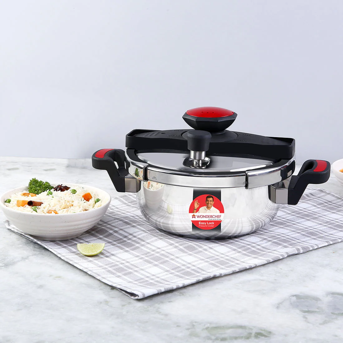 Easy Lock Stainless Steel 3L Outer Lid Pressure Cooker | Induction Compatible | Tri-Ply Bottom | 5-Year Warranty | Free Glass Lid | Silver - Image 3