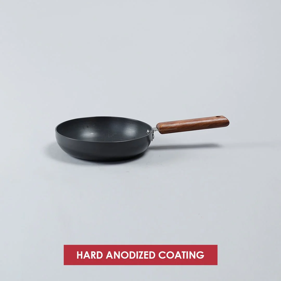 Ebony 16.5 cm Deep Fry Pan, Induction Bottom, Wooden Handle, Hard Anodized Aluminium, 1.2 L, 3.25 mm, 5 Years Warranty, Grey