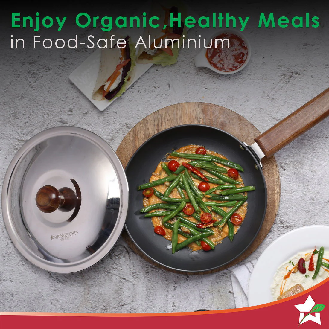 Ebony Non-stick 20 cm Deep Fry Pan with Lid with Induction Bottom & Wooden Handle | Hard Anodized Aluminium | Metal-spatula friendly | 3.25 mm thickness ideal for deep frying | 5 Years Warranty | Grey - Image 4